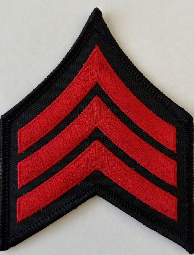 SERGEANT CHEVRONS RED ON BLACK SOLD IN PAIRS - SEW ON.